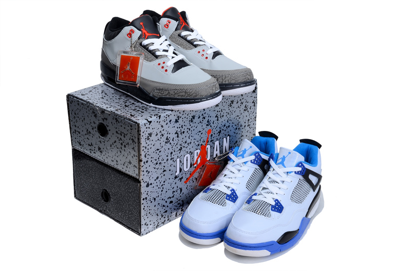 Authentic Jordan Grey Black 3 And White Blue Jordan 4 Combined - Click Image to Close